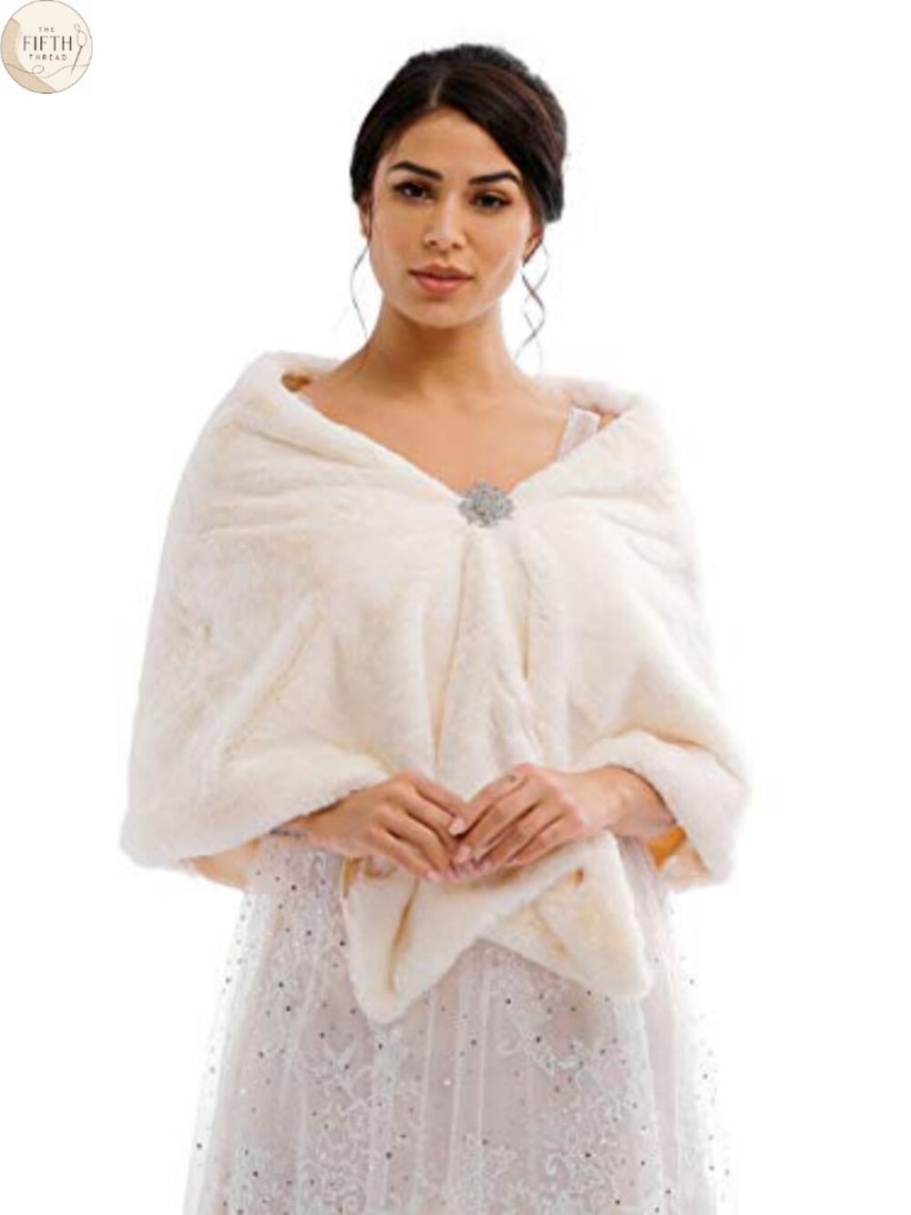 Faux Fur Bridal Shawl Wrap Wedding Stole Scarf Satin Clasp